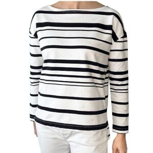 Bcbgmaxazria 100% cotton minimal Oversized White Stripe Boxy boat neck top Xs/s
